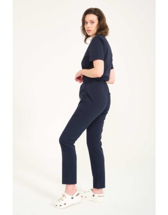 Likralı Scrubs Zarf Yaka Takım - Lacivert