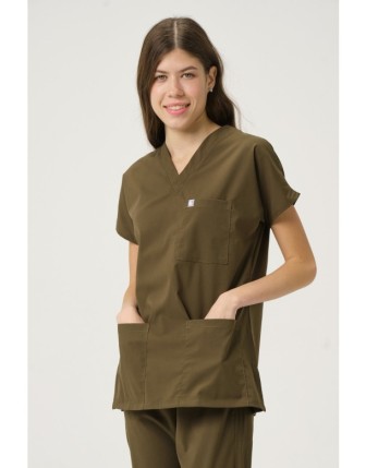 Pratik Medikal Likralı Scrubs Yarasa Kol Takım - Haki Yeşil