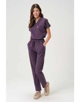 Pratik Medikal Likralı Scrubs Yarasa Kol Takım - Mürdüm