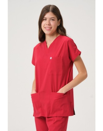Pratik Medikal Likralı Scrubs Yarasa Kol Takım - Kırmızı