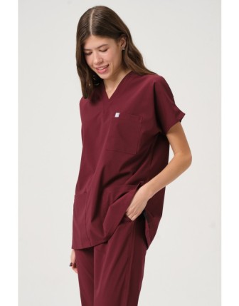 Pratik Medikal Likralı Scrubs Yarasa Kol Takım - Bordo