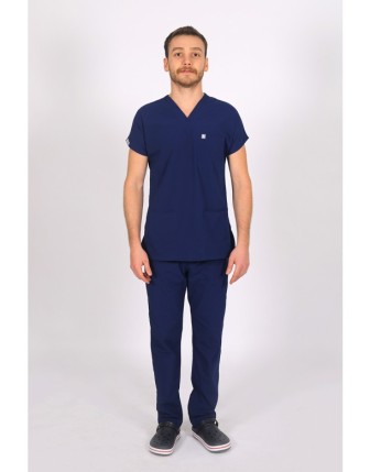 Likralı Yarasa Kol Scrubs Takım - Saks Mavi