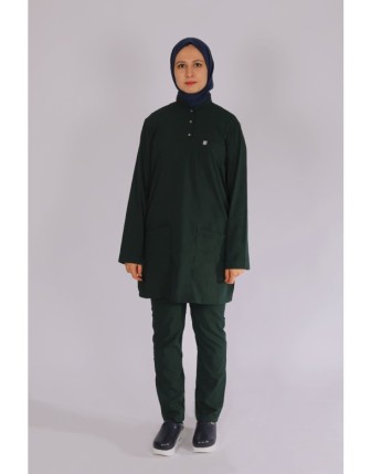 Likralı Tesettür Scrubs Takım - Ördek Yeşil