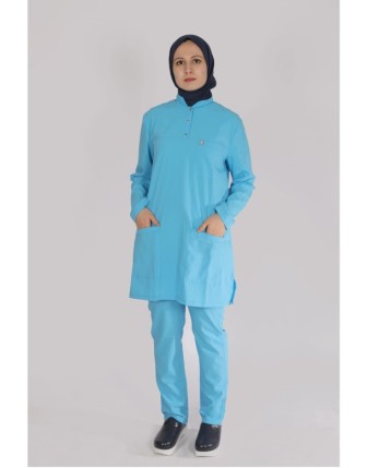 Likralı Tesettür Scrubs Takım - Bebe Mavi
