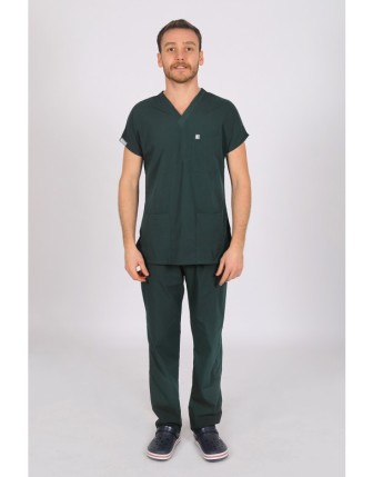 Likralı Yarasa Kol Scrubs Takım - Ördek Yeşili