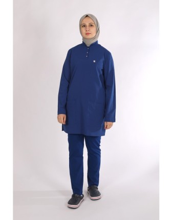 Likralı Tesettür Scrubs Takım - Saks Mavi