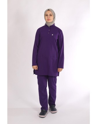 Likralı Tesettür Scrubs Takım - Mor