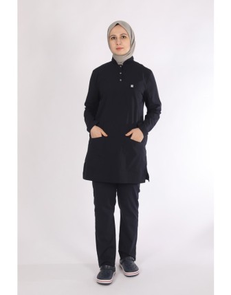 Likralı Tesettür Scrubs Takım - Lacivert