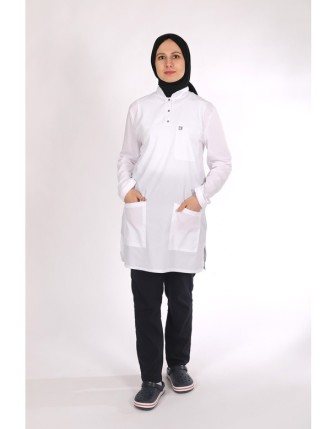 Likralı Tesettür Scrubs Takım - Beyaz Lacivert