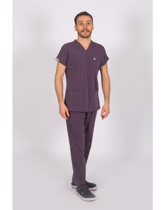 Likralı Yarasa Kol Scrubs Takım - Mürdüm