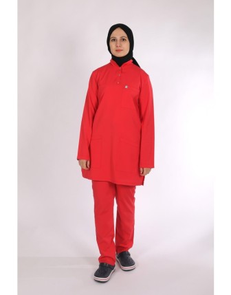 Likralı Tesettür Scrubs Takım - Nar Çiçeği