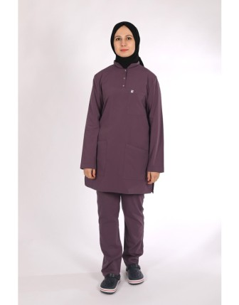 Likralı Tesettür Scrubs Takım - Mürdüm