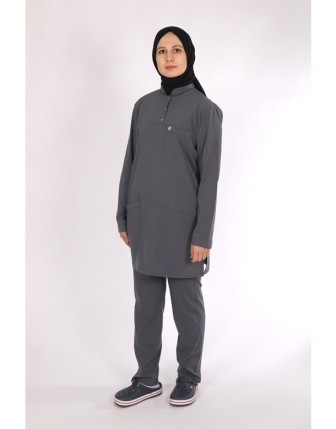 Likralı Tesettür Scrubs Takım - Füme