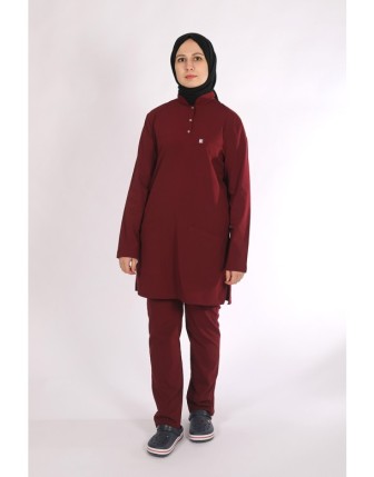 Likralı Tesettür Scrubs Takım - Bordo