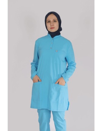 Likralı Tesettür Scrubs Tek Üst - Bebe Mavi