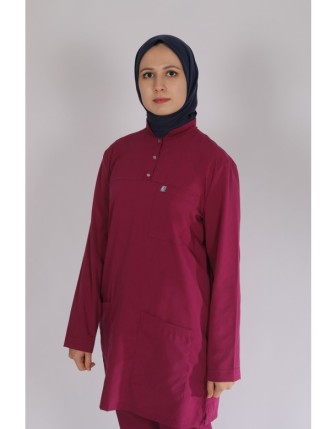 Likralı Tesettür Scrubs Tek Üst - Vişne