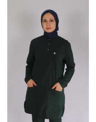 Likralı Tesettür Scrubs Tek Üst - Ördek Yeşil