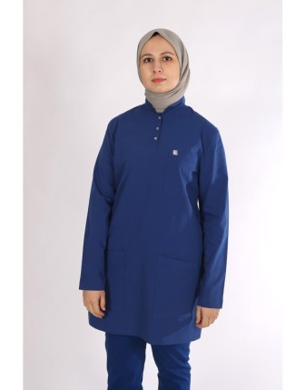 Likralı Tesettür Scrubs Tek Üst - Saks Mavi