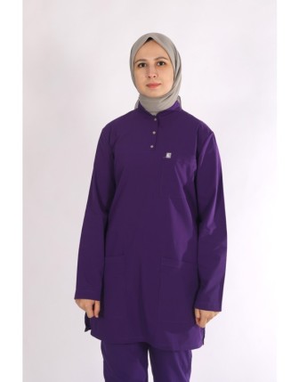 Likralı Tesettür Scrubs Tek Üst - Mor
