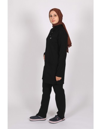 Likralı Tesettür Scrubs Tek Üst - Siyah