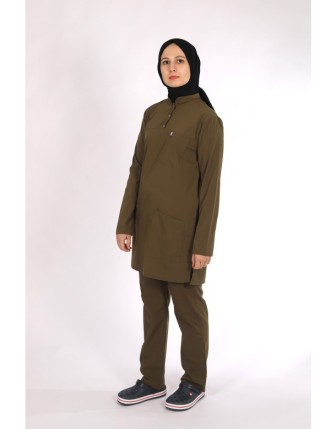 Likralı Tesettür Scrubs Tek Üst - Haki
