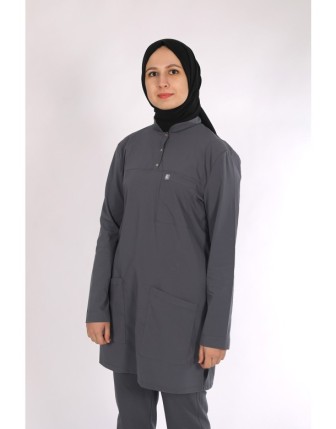 Likralı Tesettür Scrubs Tek Üst - Füme