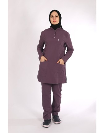 Likralı Tesettür Scrubs Tek Üst - Mürdüm