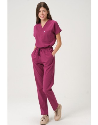 Pratik Medikal Likralı Scrubs Yarasa Kol Takım - Vişne