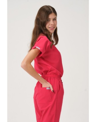 Pratik Medikal Likralı Scrubs Yarasa Kol Takım - Nar Çiçeği