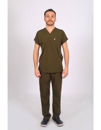 Likralı Yarasa Kol Scrubs Takım - Haki