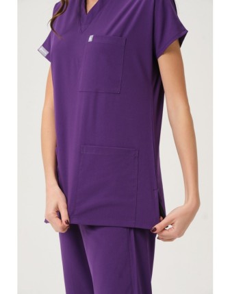 Pratik Medikal Likralı Scrubs Yarasa Kol Takım - Mor