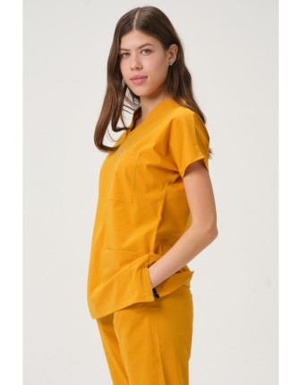 Pratik Medikal Likralı Scrubs Yarasa Kol Takım - Hardal