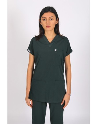 Likralı Scrubs Yarasa Kol Tek Üst - Ördek Yeşil