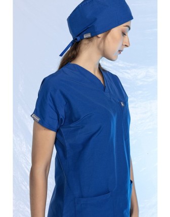 Likralı Scrubs Yarasa Kol Tek Üst - Saks Mavi