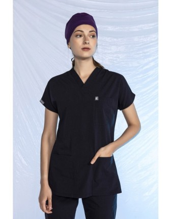 Likralı Scrubs Yarasa Kol Tek Üst - Lacivert