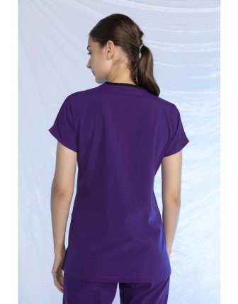 Likralı Scrubs Yarasa Kol Tek Üst - Mor