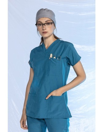 Likralı Scrubs Yarasa Kol Tek Üst - Turkuaz