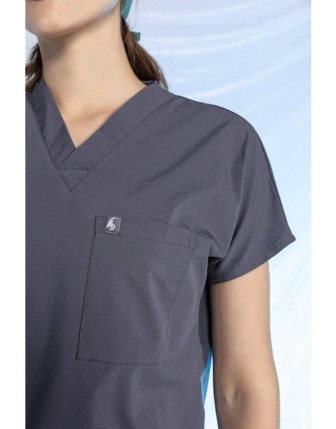 Likralı Scrubs Yarasa Kol Tek Üst - Füme