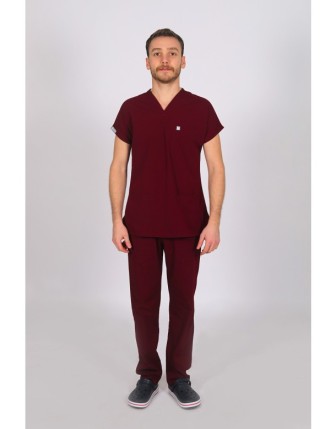 Likralı Yarasa Kol Scrubs Takım - Bordo