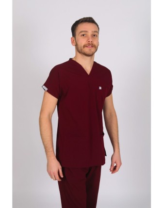 Likralı Scrubs Yarasa Kol Tek Üst - Bordo