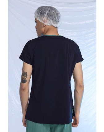 Likralı Scrubs Yarasa Kol Tek Üst - Lacivert