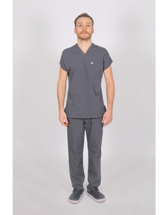 Likralı Yarasa Kol Scrubs Takım - Füme