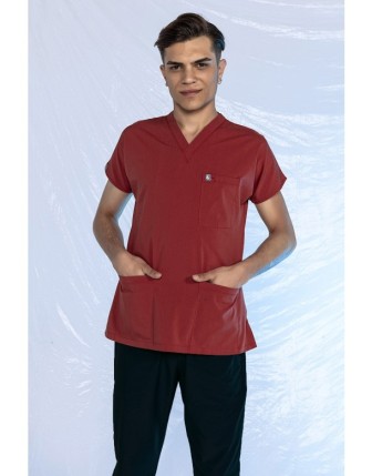 Likralı Scrubs Yarasa Kol Tek Üst - Kiremit