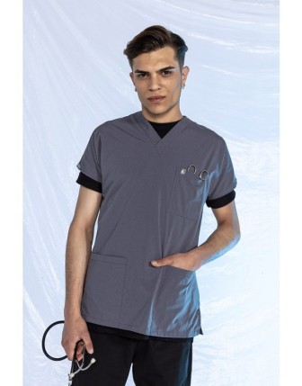 Likralı Scrubs Yarasa Kol Tek Üst - Füme