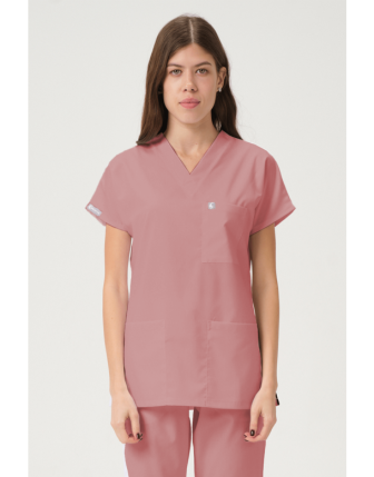 Likralı Scrubs Yarasa Kol Tek Üst - Gül Kurusu