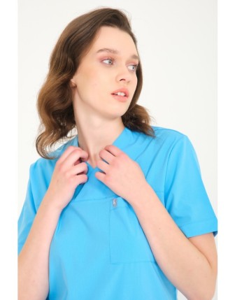Pratik Medikal Likralı Scrubs Zarf Yaka Üniforma Tek Üst - Bebe Mavi