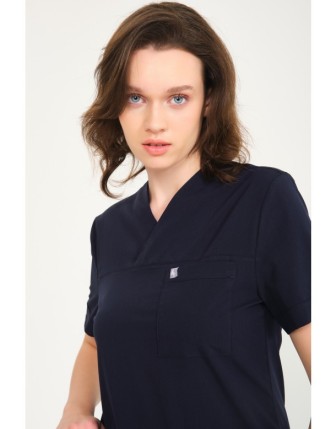 Pratik Medikal Likralı Scrubs Zarf Yaka Üniforma Tek Üst - Lacivert