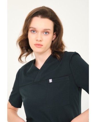 Pratik Medikal Likralı Scrubs Zarf Yaka Üniforma Tek Üst - Ördek Yeşili