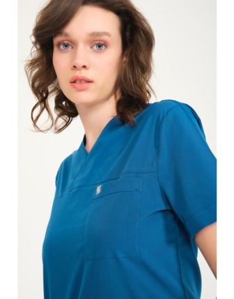 Pratik Medikal Likralı Scrubs Zarf Yaka Üniforma Tek Üst - Turkuaz