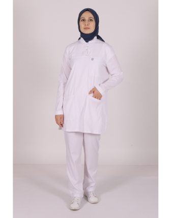 Likralı Tesettür Scrubs Takım - Beyaz